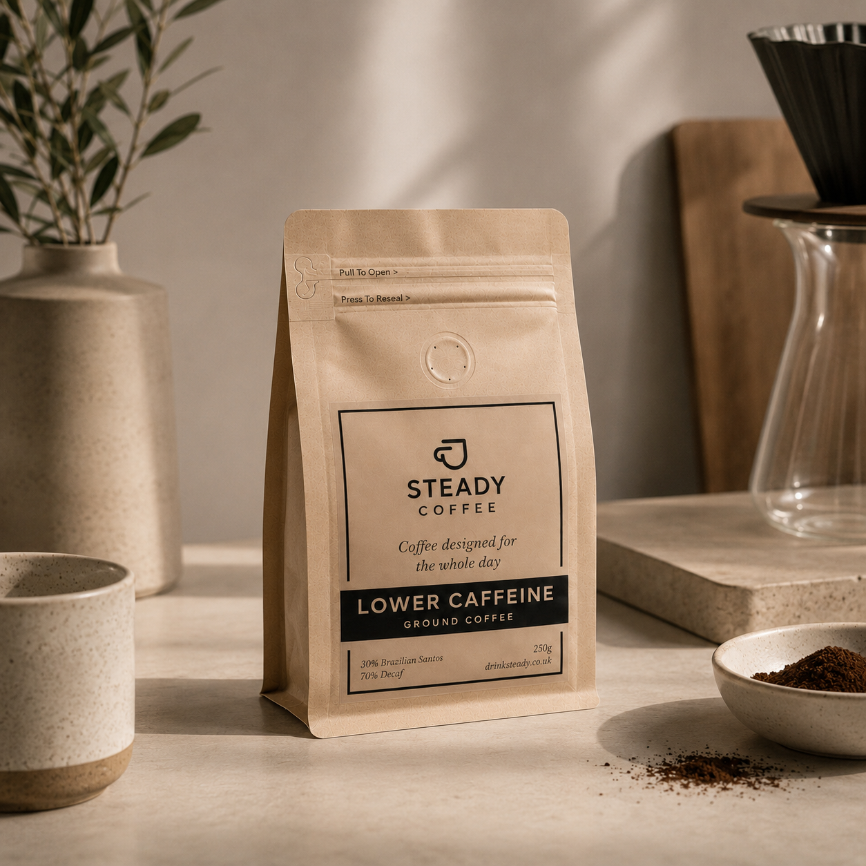 Steady Coffee - Lower Caffeine Ground Coffee (250g)